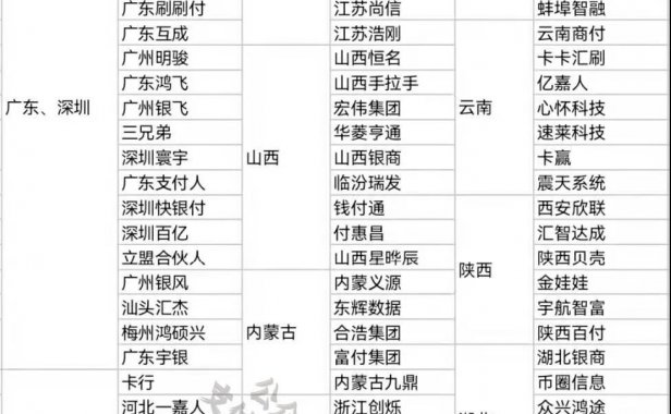支付行业10亿机构名单,按省份统计,名单更新至203个